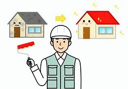 劣化した家が外壁塗装で明るく蘇る様子を描いたイラスト