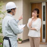 屋根が壊れていると突然指摘され、不安そうにする住人