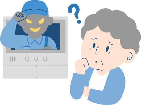 点検商法を連想させる、インターホンの訪問業者に不安を感じる人のイラスト